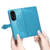 Peňaženkové kožené puzdro MANDALA na Huawei P50 - Modrá