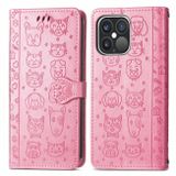 Peňaženkové kožené puzdro CAT AND DOG na iPhone 13 Pro Max - Ružová
