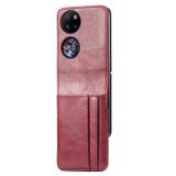 Peňaženkové kožené puzdro na Huawei P50 Pocket - Červená