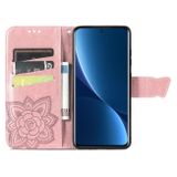 Peňaženkové kožené puzdro Love Flower na Xiaomi 12 Pro - Ružové zlato