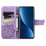Peňaženkové kožené puzdro Love Flower na Xiaomi 12 Pro - Svetlo fialová