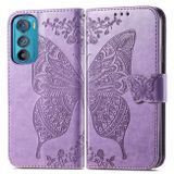 Peňaženkové kožené puzdro Butterfly Love na Motorola Edge 30 - Svetlo fialová