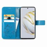 Peňaženkové kožené puzdro FOUR-LEAF na Huawei Nova 10 – Modrá