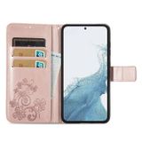 Peňaženkové kožené puzdro FOUR-LEAF na Samsung Galaxy S23 5G – Ružovozlatá