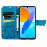 Peňaženkové kožené puzdro Butterfly Flower na Honor X8 5G/X6 - Modrá