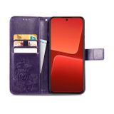 Peňaženkové kožené puzdro FOUR-LEAF na Xiaomi 13 – Fialová