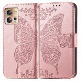 Peňaženkové kožené puzdro Butterfly Love na Motorola Edge 30 Fusion - Ružové zlato