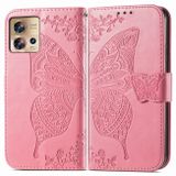 Peňaženkové kožené puzdro Butterfly Love na Motorola Edge 30 Fusion - Ružová