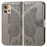 Peňaženkové kožené puzdro Butterfly Love na Motorola Edge 30 Fusion - Šedá