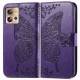 Peňaženkové kožené puzdro Butterfly Love na Motorola Edge 30 Fusion - Tmavo fialová