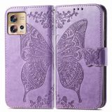 Peňaženkové kožené puzdro Butterfly Love na Motorola Edge 30 Fusion - Svetlo fialová