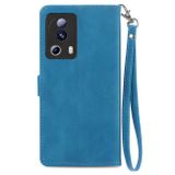 Peňaženkové kožené puzdro ZIPPER Flower na Xiaomi 13 Lite - Modrá