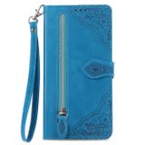 Peňaženkové kožené puzdro Flower Zipper na Honor Magic5 Lite - Modrá