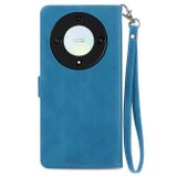 Peňaženkové kožené puzdro Flower Zipper na Honor Magic5 Lite - Modrá