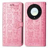 Peňaženkové kožené puzdro Cat and Dog na Honor Magic5 Lite - Ružová