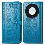 Peňaženkové kožené puzdro Cat and Dog na Honor Magic5 Lite - Modrá