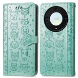 Peňaženkové kožené puzdro Cat and Dog na Honor Magic5 Lite - Zelená