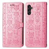 Peňaženkové kožené puzdro Cat and Dog na Samsung Galaxy A24 - Ružová