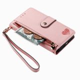 Peňaženkové kožené puzdro Love na iPhone 15 - Ružová