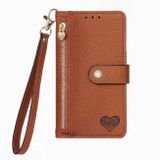 Peňaženkové kožené puzdro Love na iPhone 15 - Hnedá