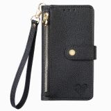 Peňaženkové kožené puzdro Love na iPhone 15 Pro - Čierna