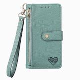 Peňaženkové kožené puzdro Love na iPhone 15 Pro - Zelená