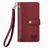 Peňaženkové kožené puzdro Love na iPhone 15 Pro - Červená