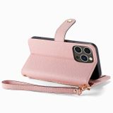 Peňaženkové kožené puzdro Love Zipper na iPhone 15 Plus - Ružová