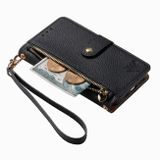 Peňaženkové kožené puzdro Love Zipper na iPhone 15 Plus - Čierna