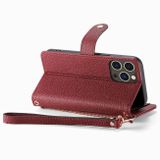 Peňaženkové kožené puzdro Love Zipper na iPhone 15 Plus - Červená