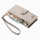 Peňaženkové kožené puzdro Love Zipper na iPhone 15 Plus - Sivá
