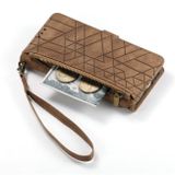 Peňaženkové kožené puzdro Geometric na iPhone 15 Plus - Hnedá