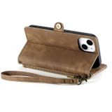 Peňaženkové kožené puzdro ZIPPER na iPhone 15 Pro Max - Hnedá