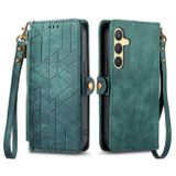 Peňaženkové kožené puzdro Geometric Zipper na Samsung Galaxy S24 Plus 5G - Zelená
