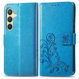 Peňaženkové kožené puzdro Four-leaf na Samsung Galaxy S24 5G - Modrá