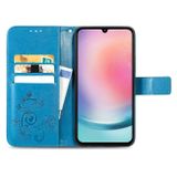 Peňaženkové kožené puzdro Four-leaf Clasp na Samsung Galaxy A25 5G - Modrá
