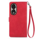 Peňaženkové kožené puzdro Embossed Flower Zipper na Galaxy A35 5G - Červená