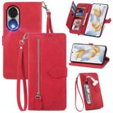 Peňaženkové kožené puzdro Embossed Flower Zipper na Galaxy A35 5G - Červená