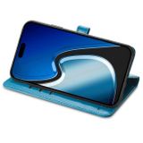 Peňaženkové kožené puzdro Cat and Dog na iPhone 15 - Modrá