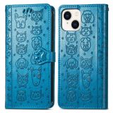 Peňaženkové kožené puzdro CAT AND DOG na iPhone 15 Plus – Modrá