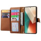 Peňaženkové kožené puzdro Love Zipper na Xiaomi Redmi Note 13 - Hnedá