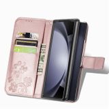 Peňaženkové kožené puzdro Four-leaf na Samsung Galaxy Z Fold5 - Ružovozlatá