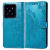 Peňaženkové kožené puzdro Mandala Flower na Xiaomi 14 - Modrá