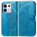 Peňaženkové kožené puzdro Butterfly Love na Xiaomi Redmi Note 13 Pro - Modrá