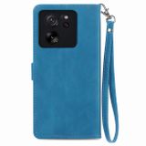 Peňaženkové kožené puzdro Flower Zipper na Xiaomi Redmi Note 13 - Modrá
