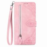 Peňaženkové kožené puzdro Flower Zipper na Xiaomi Redmi Note 13 - Ružová