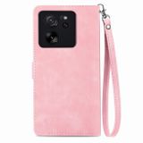 Peňaženkové kožené puzdro Flower Zipper na Xiaomi Redmi Note 13 - Ružová