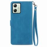 Peňaženkové kožené puzdro Embossed Flower Zipper na Moto G54 5G / G54 5G Power Edition - Modrá