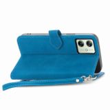 Peňaženkové kožené puzdro Embossed Flower Zipper na Moto G54 5G / G54 5G Power Edition - Modrá
