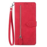 Peňaženkové kožené puzdro Zipper na Honor X6a - Červená